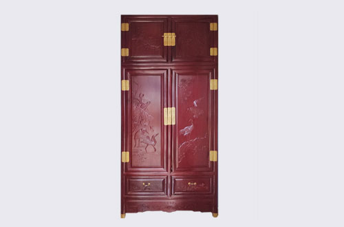 巴中高端中式家居装修深红色纯实木衣柜